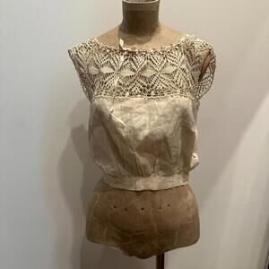 Antique Edwardian 1910s Corset Cover Tank Top Vest Camisole Cotton Lace